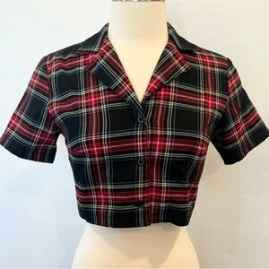JOHN GALT Brandy Melville Women’s Plaid Short Sleeve Crop Top Bolero Preppy